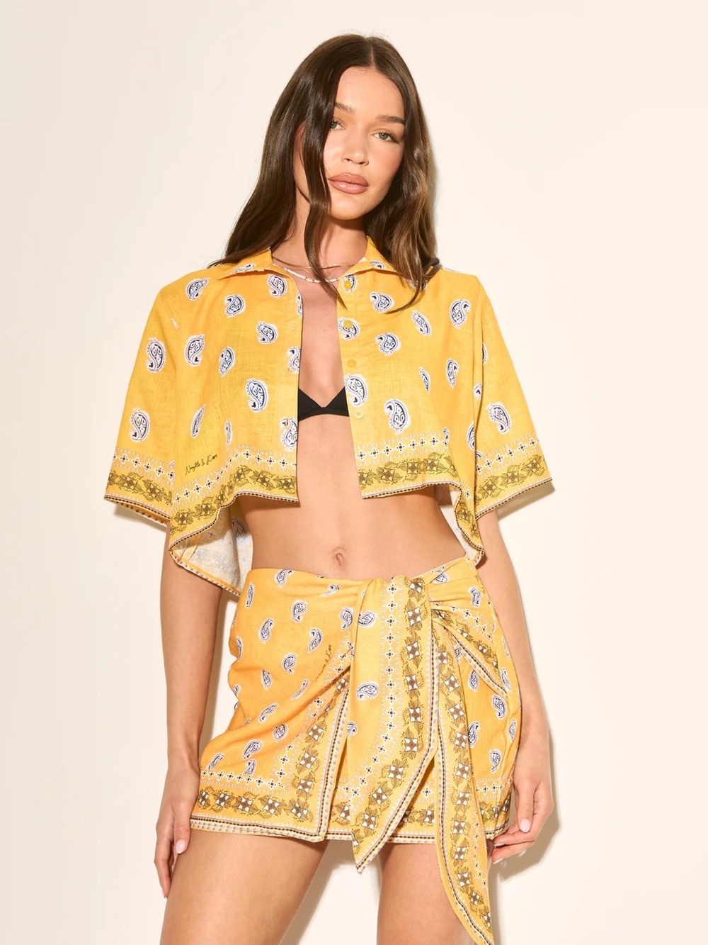 Yellow Paisley Bandana Print Set - Women